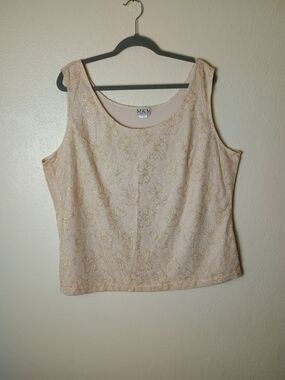 MKM Designs 3X VTG Y2K Sleeveless Floral Lace Tank Top - Cream with Gold Accents